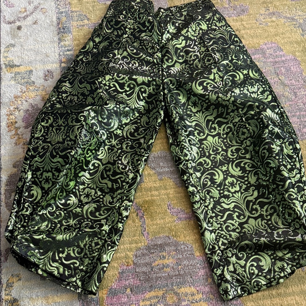 Metallic- high quality- shine Green and Black Brocade Patterned Pants